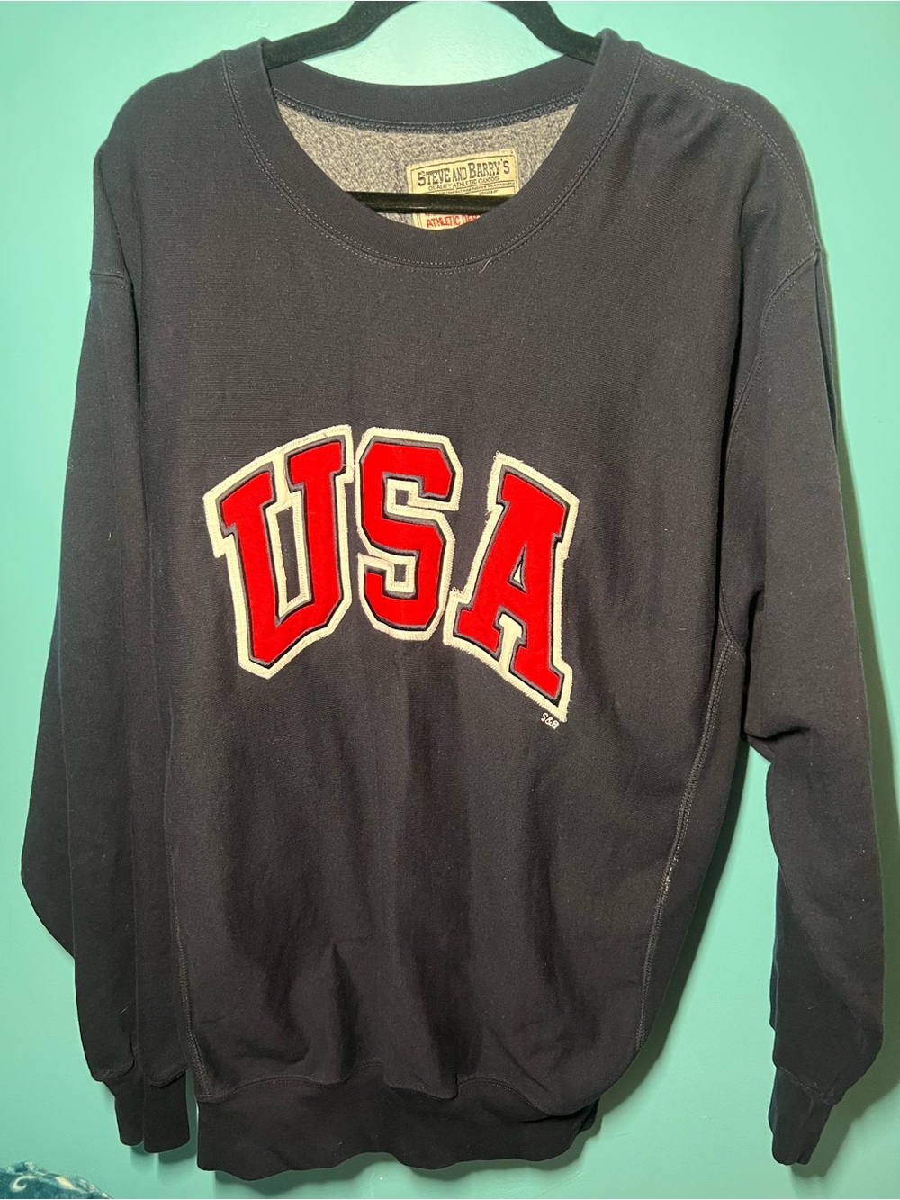 Steve & Barry's Navy Crewneck Sweater with Red USA Applique